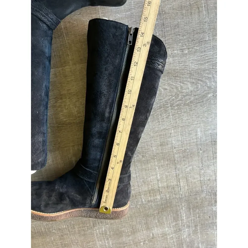 UGG Gellar Tall Boots Womens 7 Black Sheepskin Lined Suede Leather 1013196